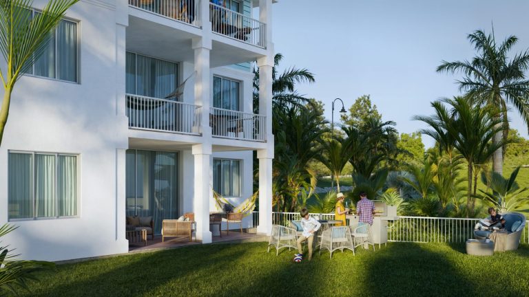Balcones con vista al área verde del residencial.