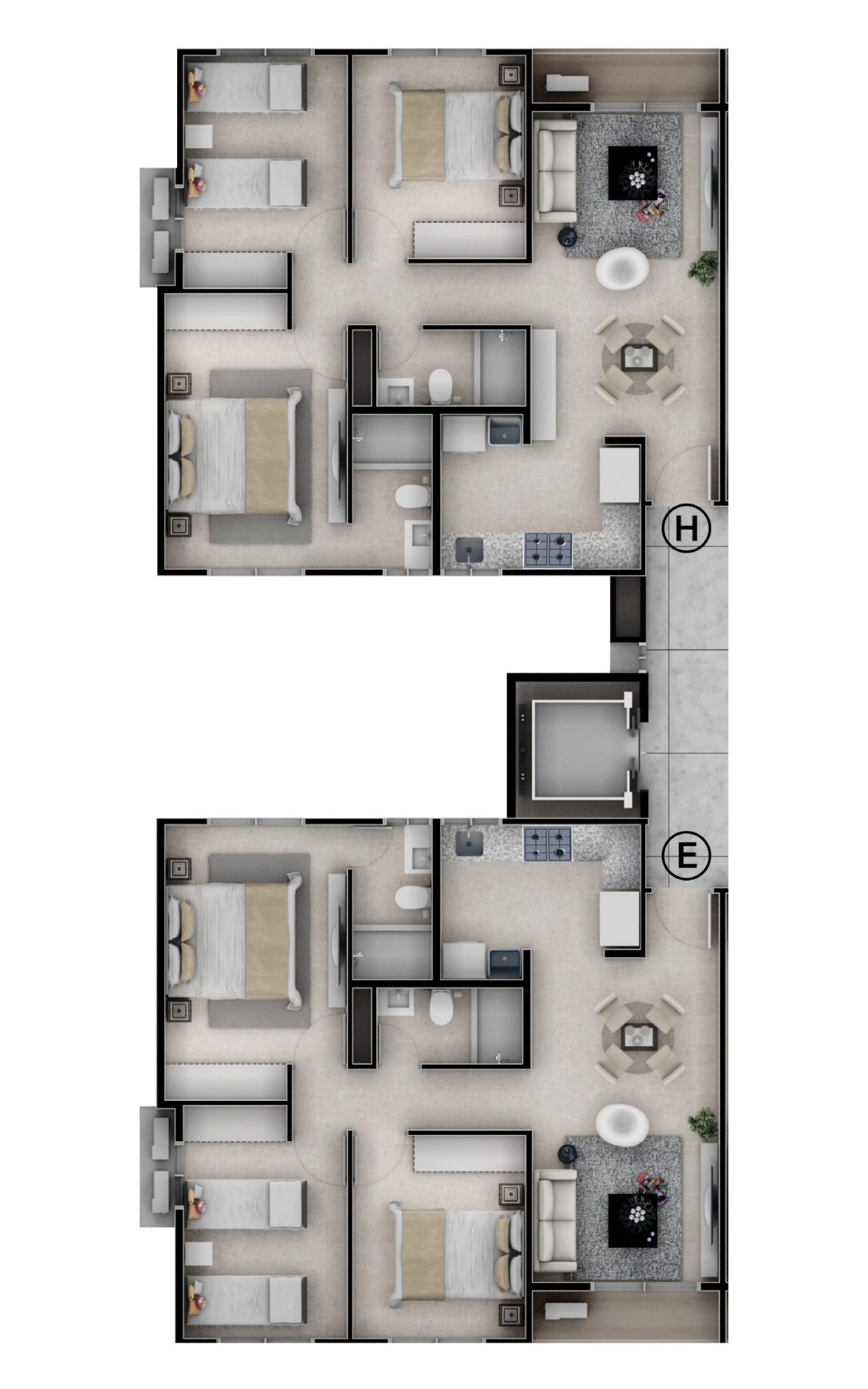 Unidades H-E — Apartamento A-D-E-H